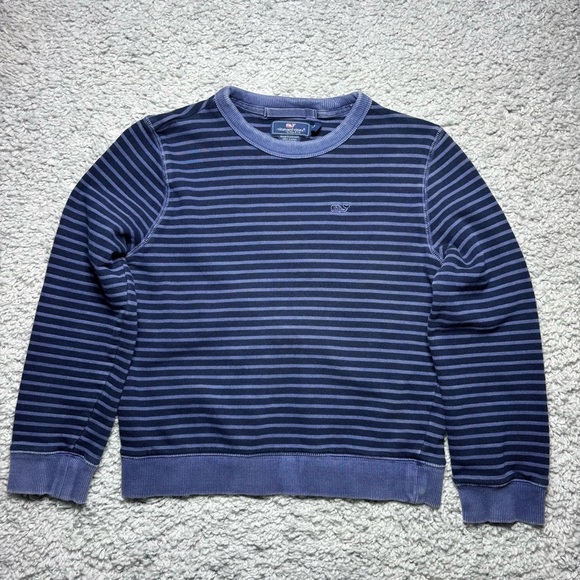 Vineyard Vines Sweatshirt Boys 7 Striped Crewneck Pullover Blue Preppy Classic - Picture 1 of 4